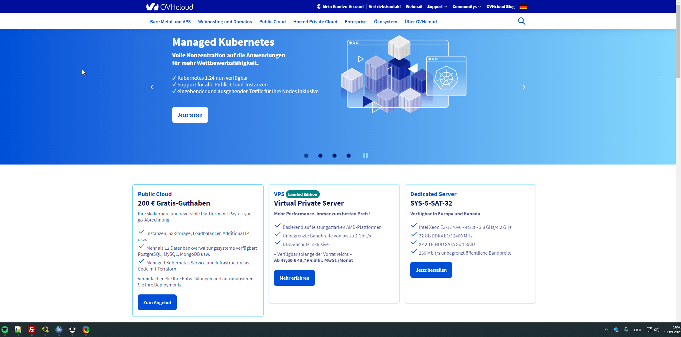 OvhCloud homepage